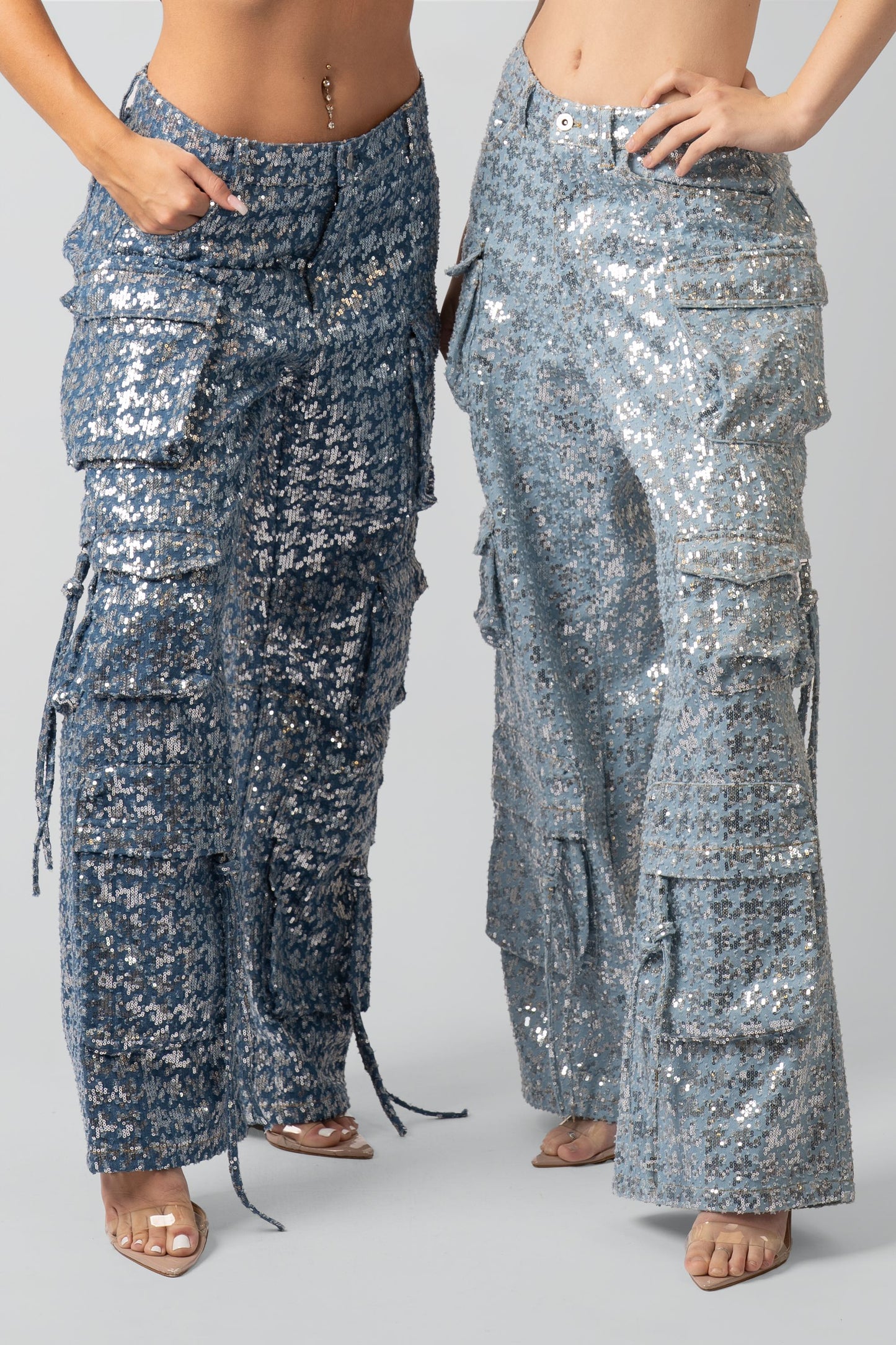 Kelly Sequin Cargo Denim Pants