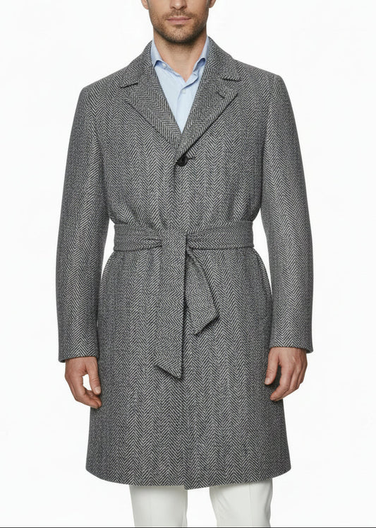 Kiton Herringbone Button Down Overcoat
