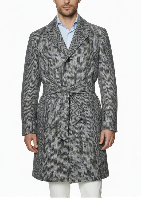 Kiton Herringbone Button Down Overcoat