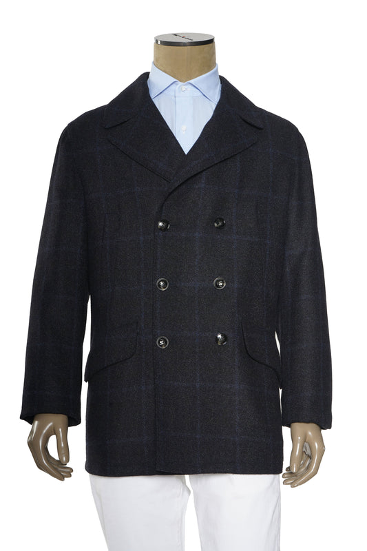 Kiton Windowpane Double Breasted Cashmere-Silk Jacket