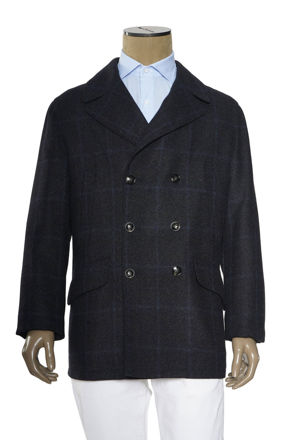 Kiton Windowpane Double Breasted Cashmere-Silk Jacket