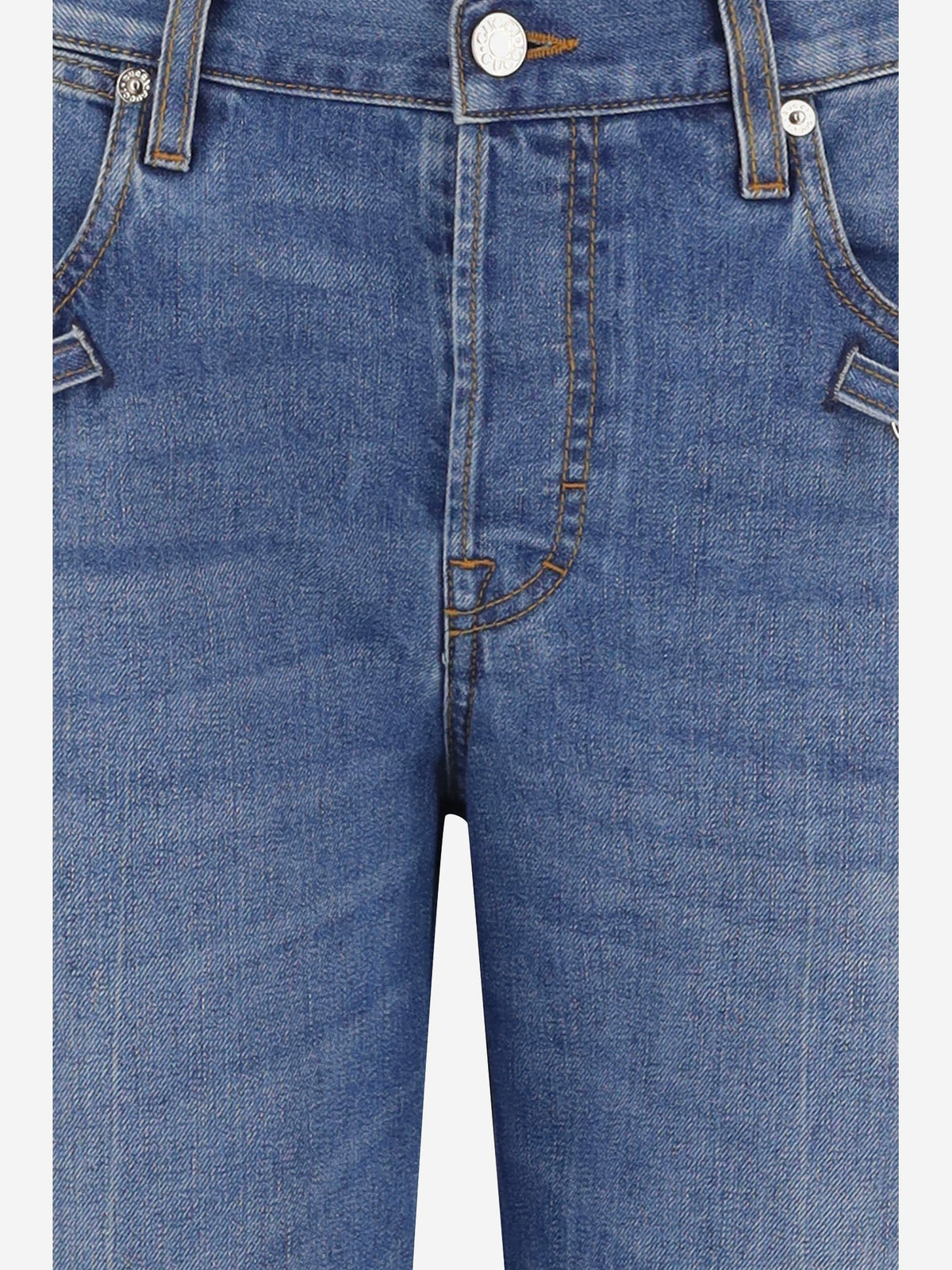 Horsebit Detail Cotton Jeans