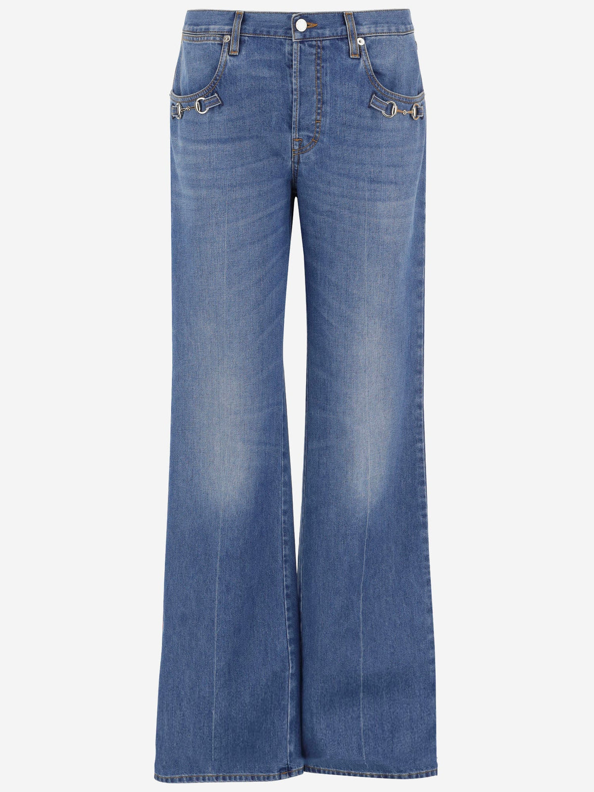 Horsebit Detail Cotton Jeans