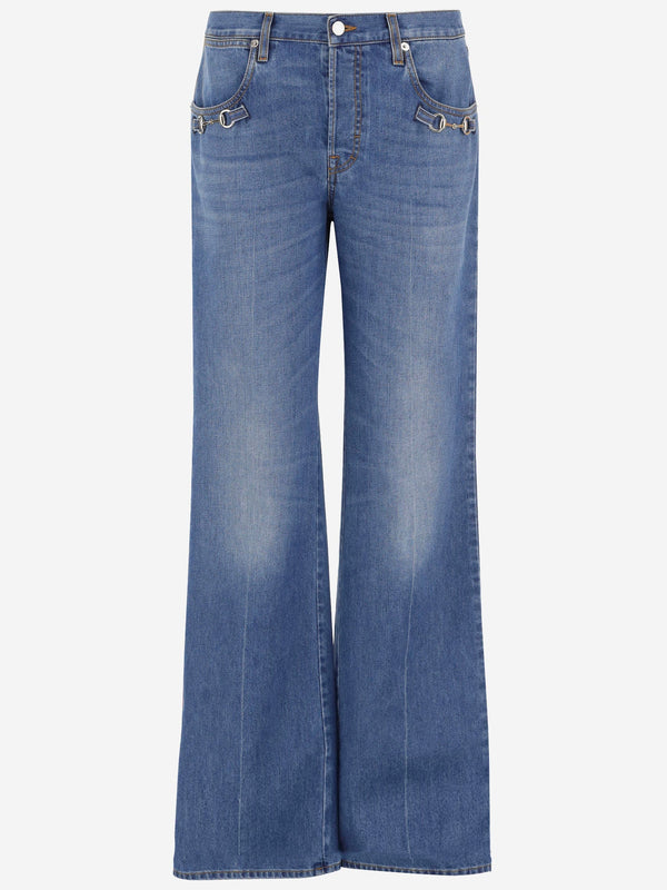 Horsebit Detail Cotton Jeans
