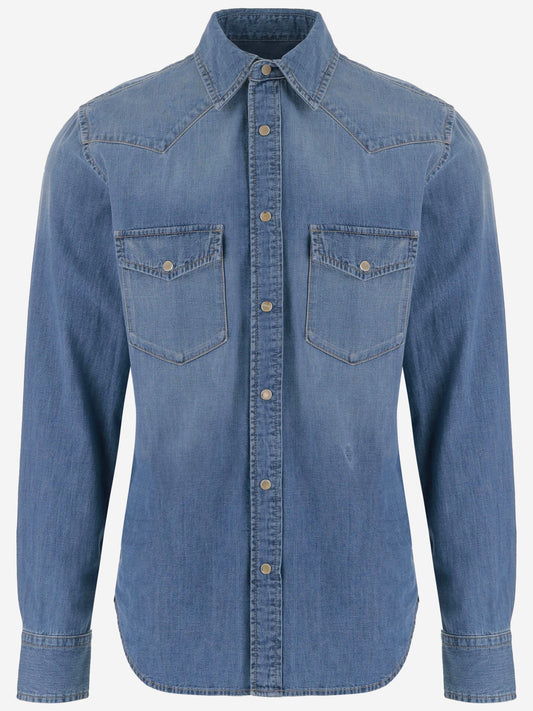 Western Denim Shirt in Mid Blue