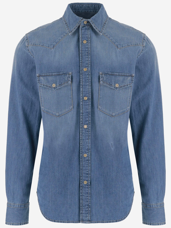 Western Denim Shirt in Mid Blue