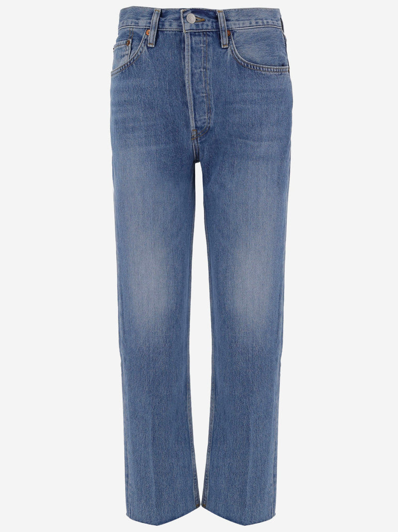 Jeans in Washed Cotton Denim