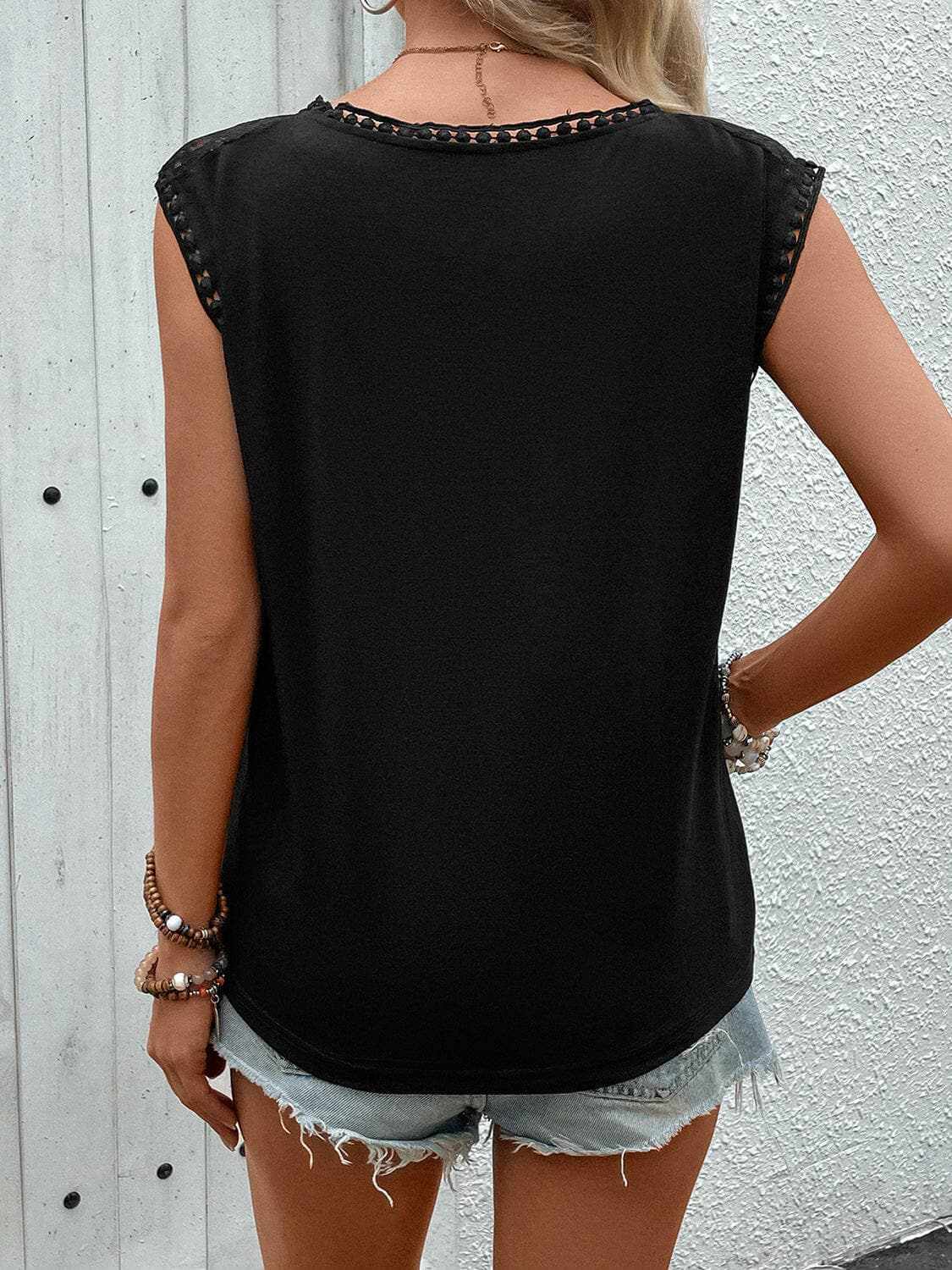 Trendsi Lace cap sleeve tee - elegant style