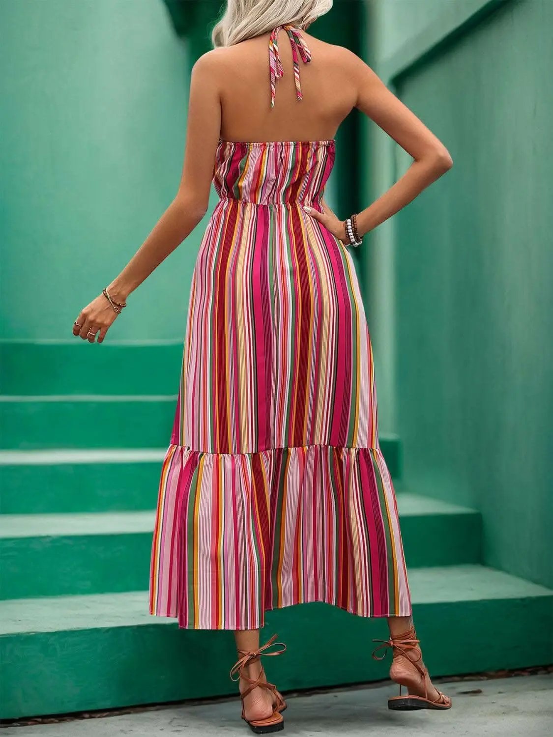 Trendsi just arrived - Lace striped midi dress - chic halter