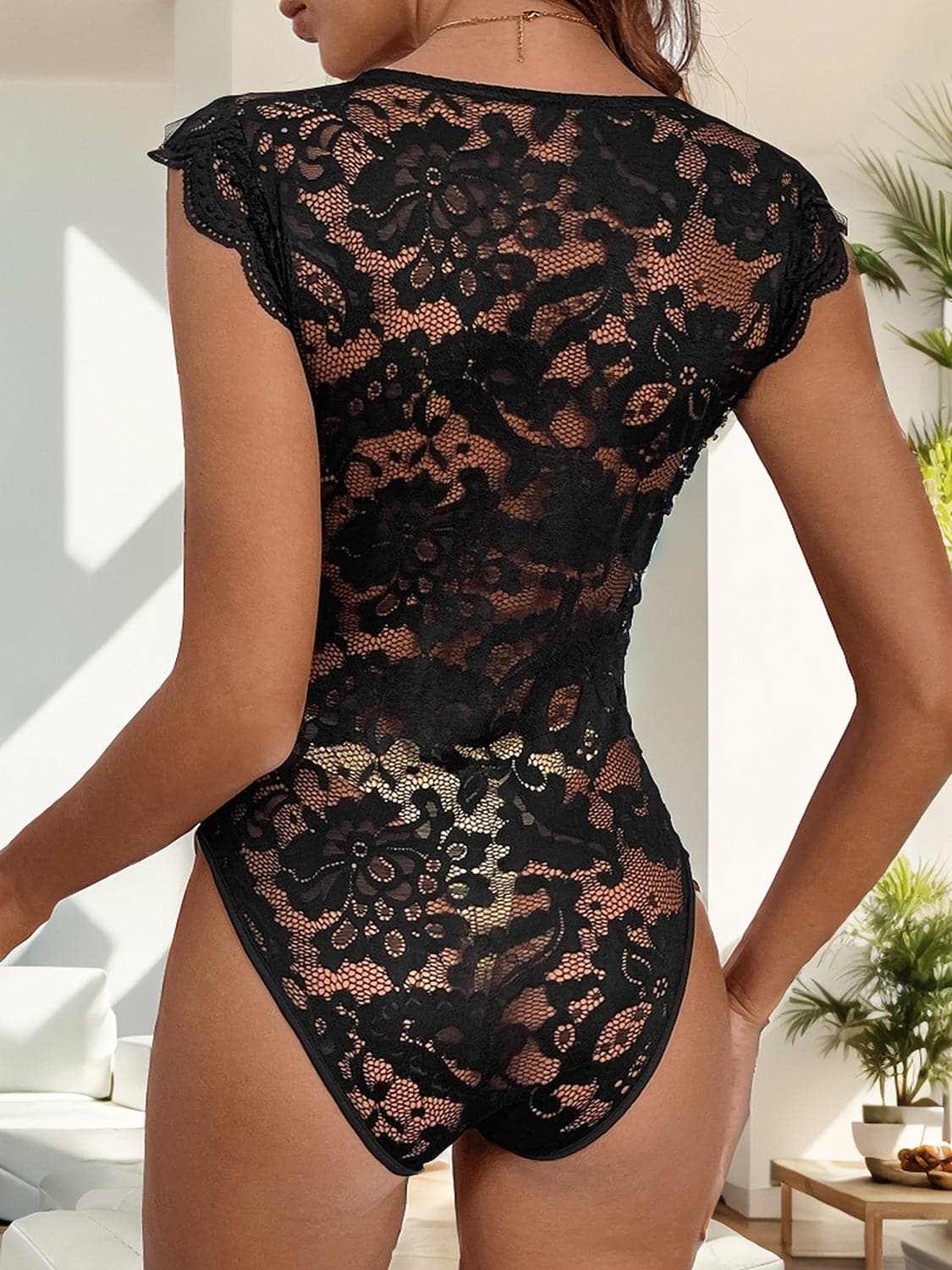 Trendsi Lace v-neck bodysuit with sheer details