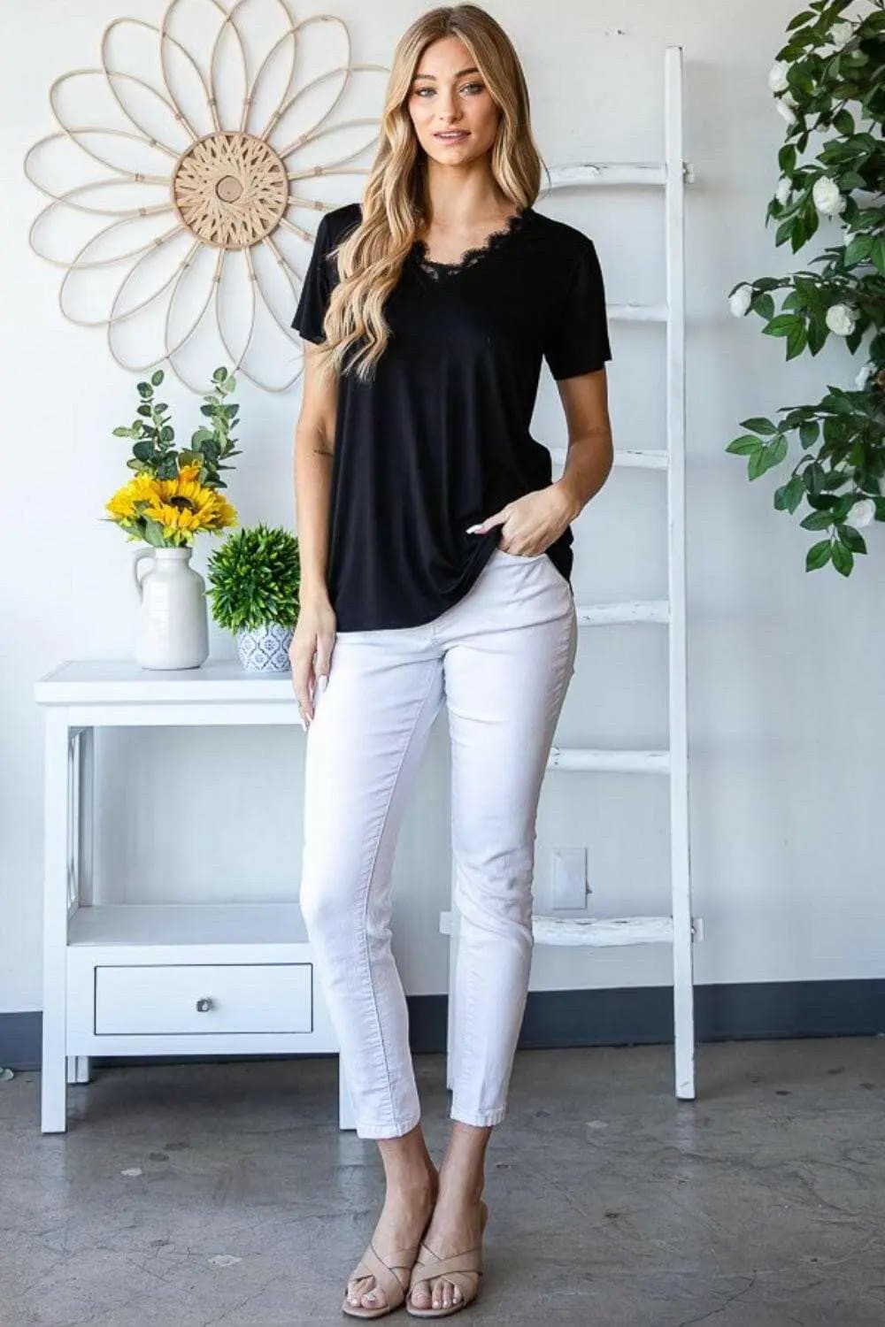 Trendsi usa - Lace v-neck short sleeve tee by Heimish