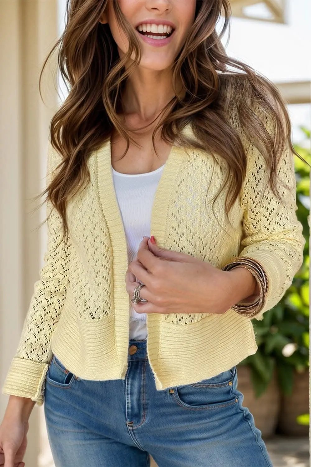 Trendsi Lacy open front cardigan - long sleeve