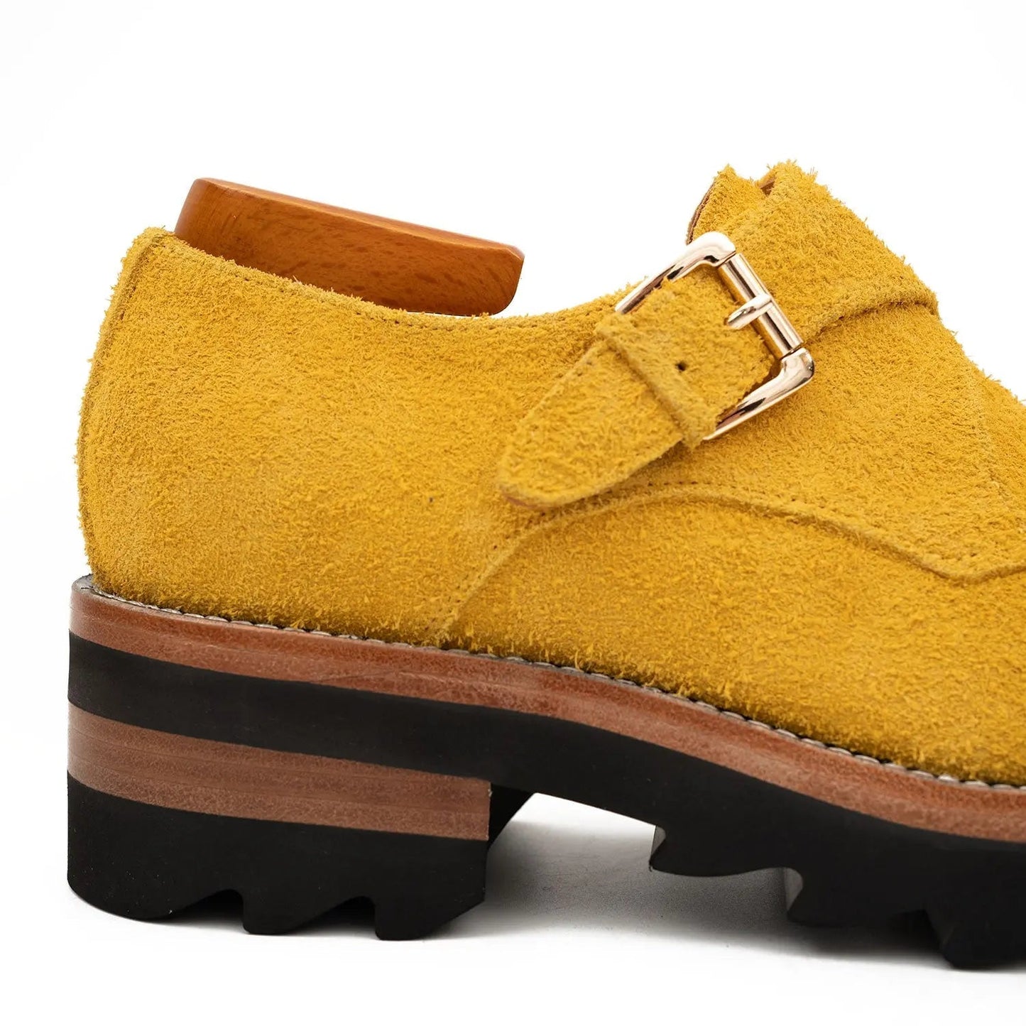 Lemon Yellow Cow Suede Monk Strap Shoes