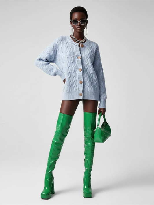 Light Blue Cable Knit Cardigan MADISON: New Colección COUTURE in NOLITA - BYMANYC ® New York