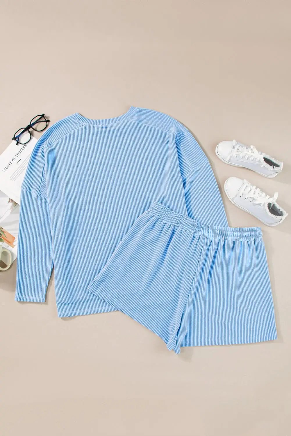 Love Salve Blue Corded Lounge Women's Set Daily Casual Outfit Soft Knit