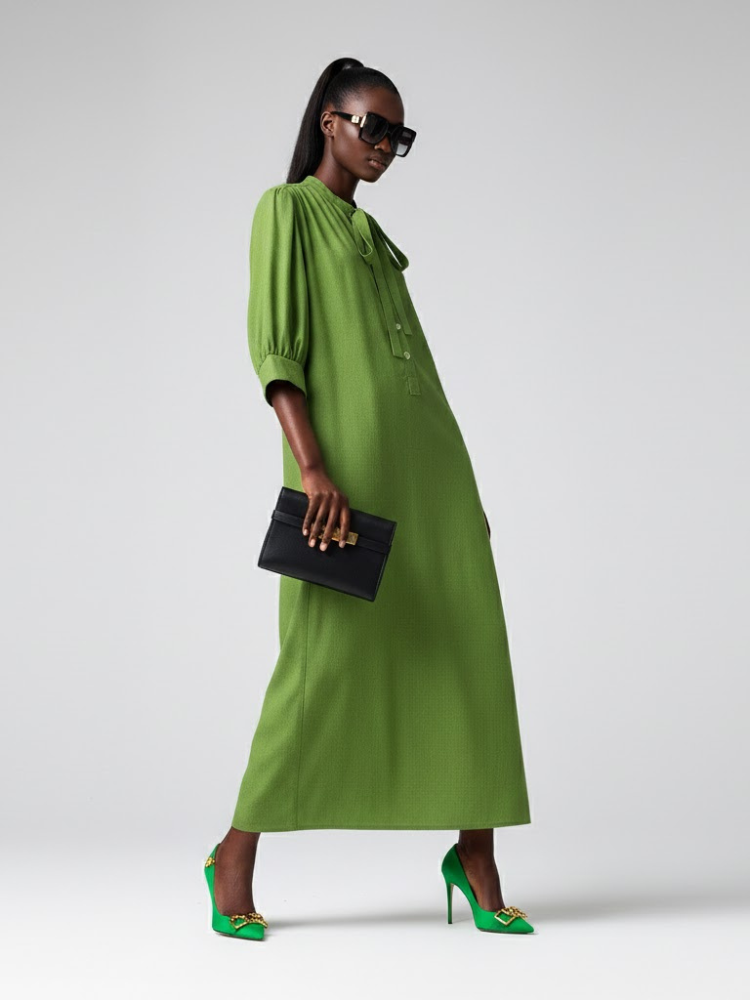 Long BRYANT Green Bow Dress Prêt-à-Porter BYMANYC ® New York