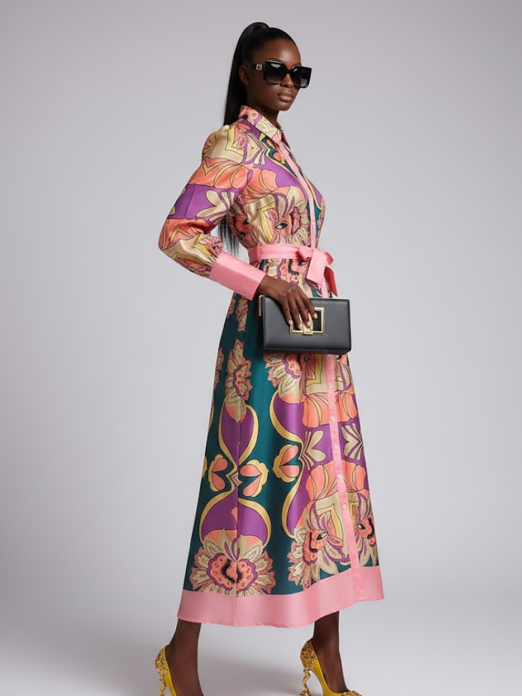 Long SOHO Geometric Print Dress Prêt-à-Porter BYMANYC ® New York