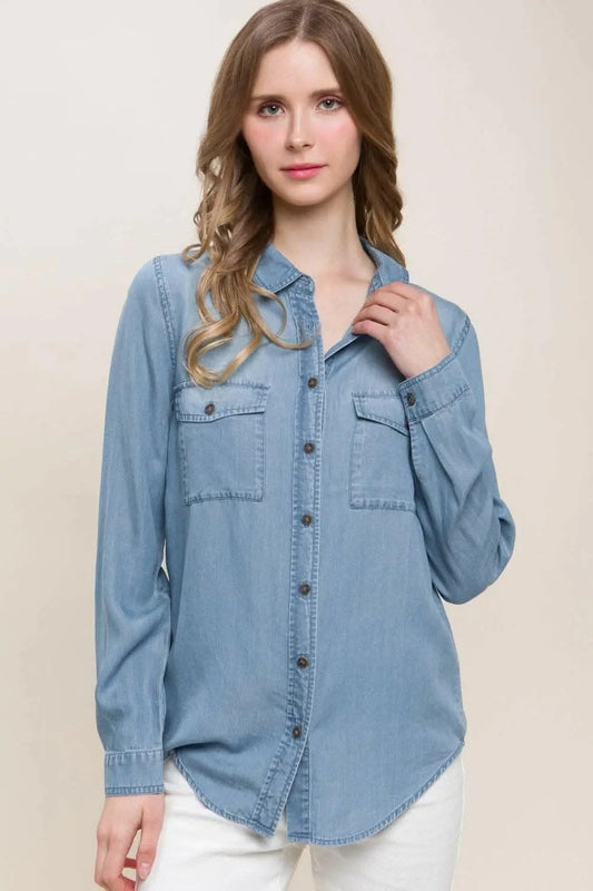 Trendsi Jeans & Denim - Premium Love Tree denim shirt with hem