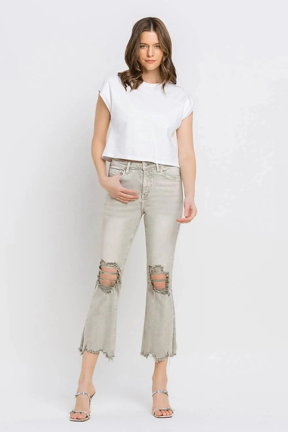 Trendsi Lovervet Distressed Jeans Women's Cropped Flare Jeans USA Ship