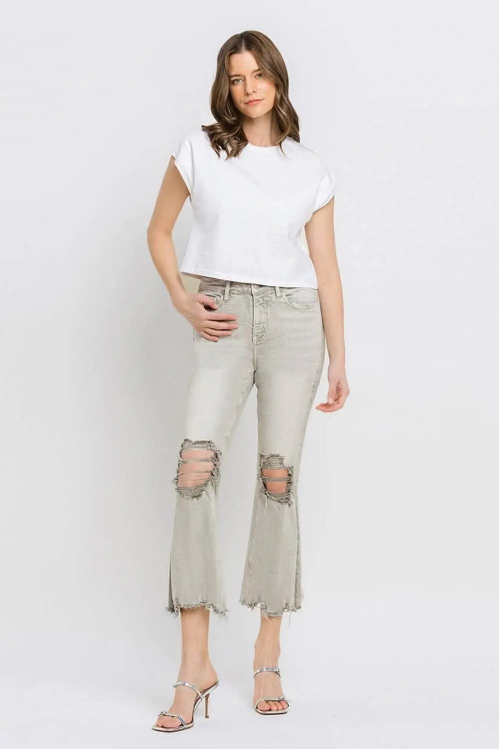 Trendsi Lovervet Distressed Jeans Women's Cropped Flare Jeans USA Ship