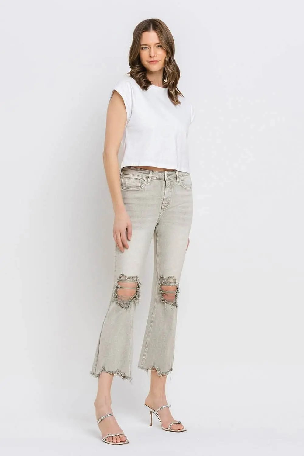 Trendsi Lovervet Distressed Jeans Women's Cropped Flare Jeans USA Ship