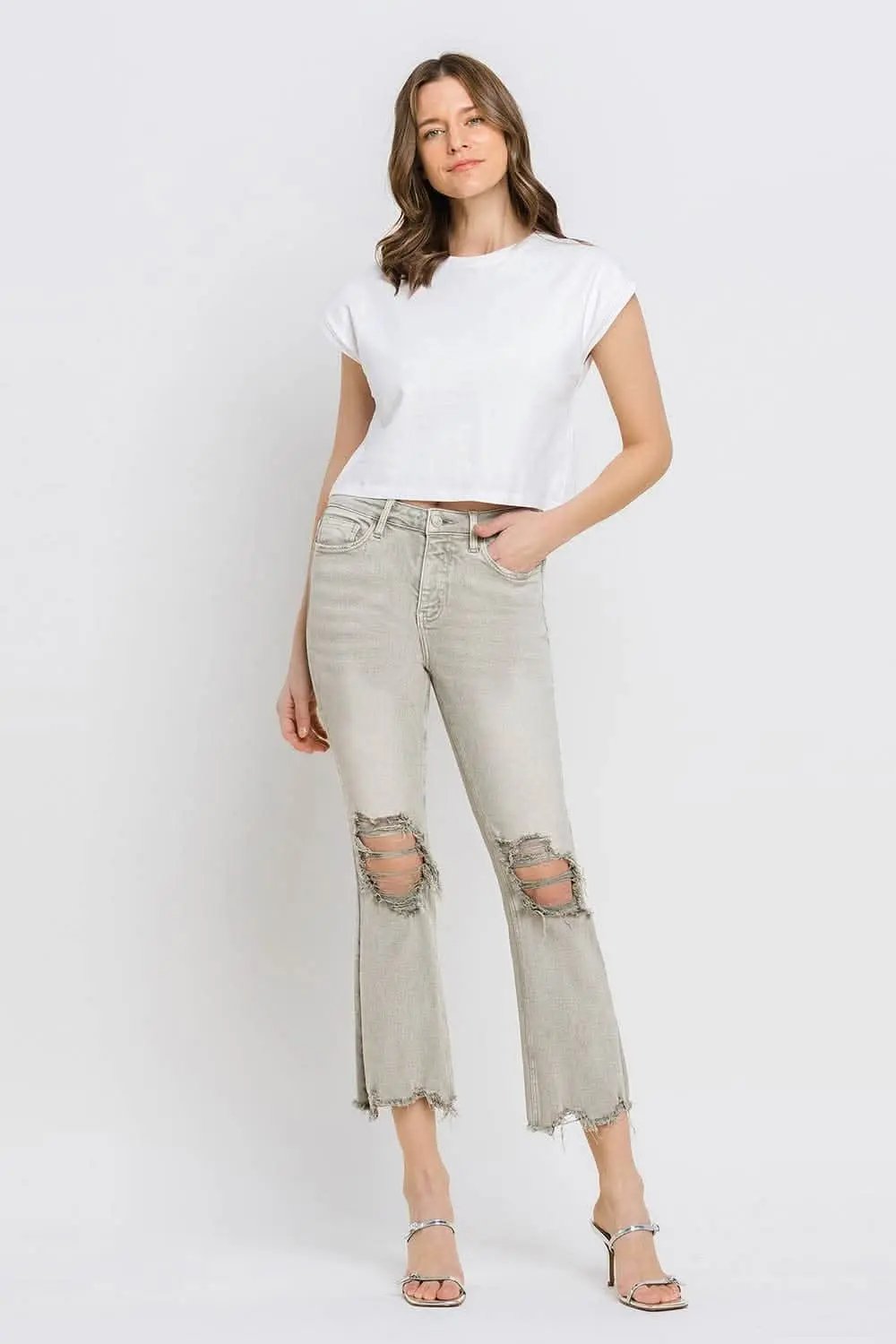 Trendsi Lovervet Distressed Jeans Women's Cropped Flare Jeans USA Ship