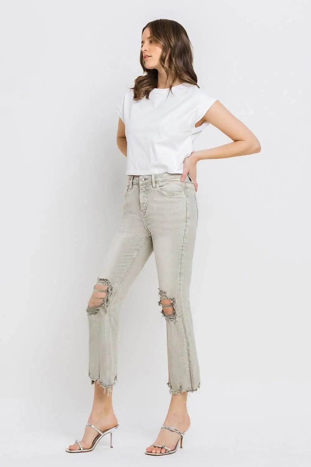 Trendsi Lovervet Distressed Jeans Women's Cropped Flare Jeans USA Ship