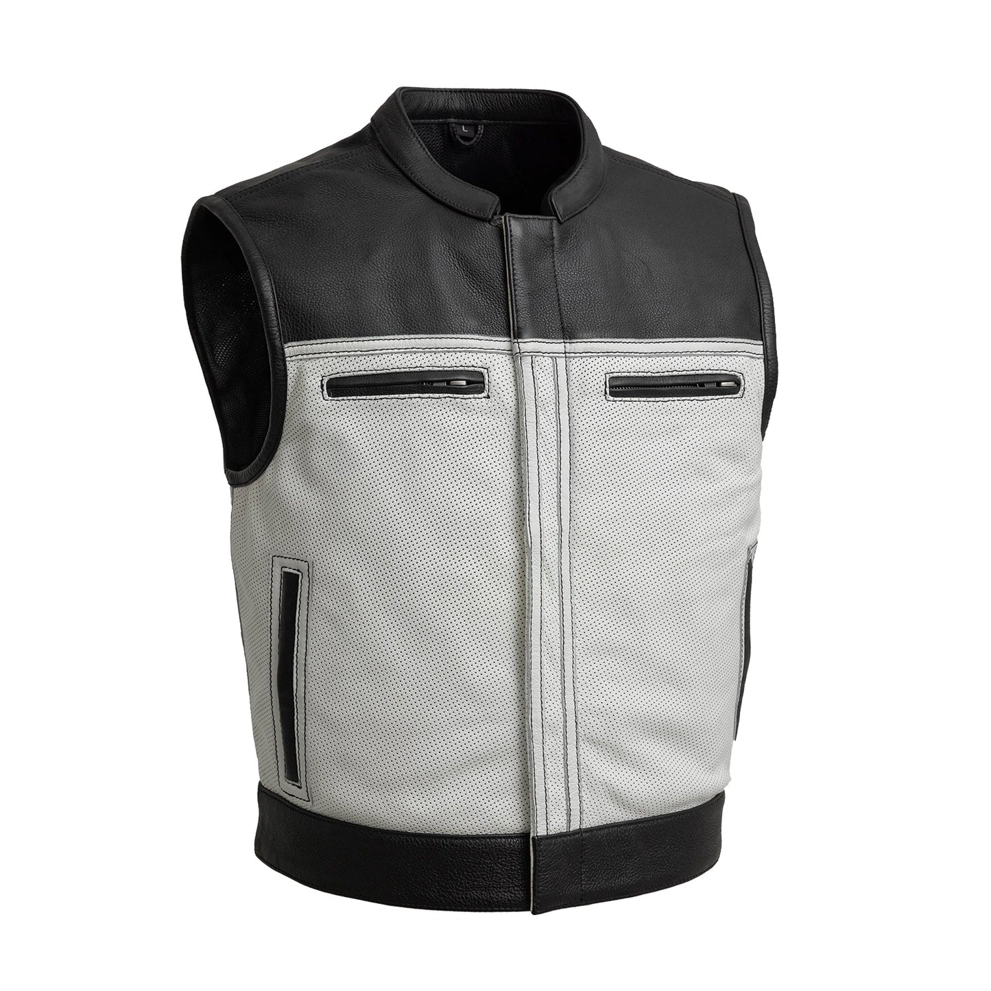 Two Tone Lowrider Perforated Men's Leather Vest White