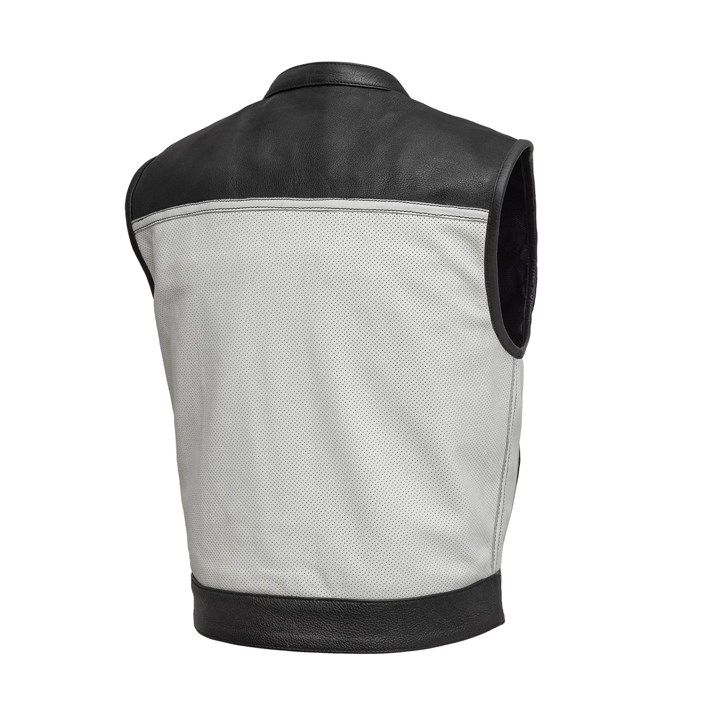 Two Tone Lowrider Perforated Men's Leather Vest White
