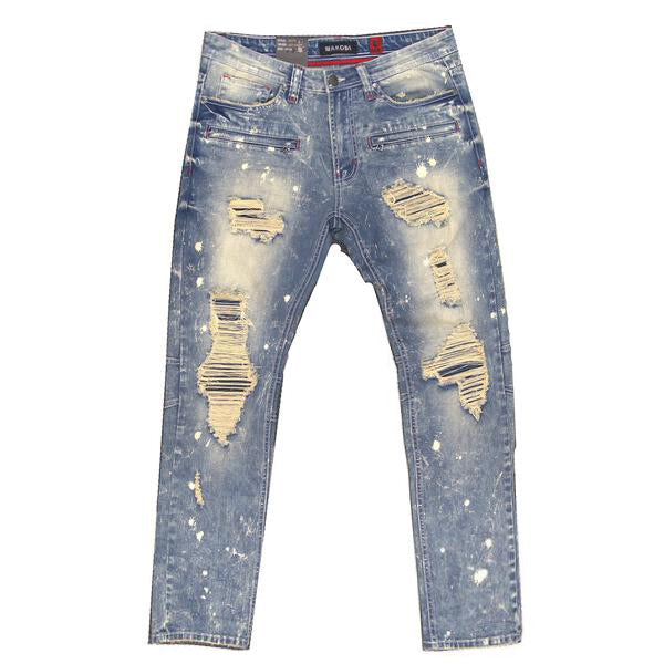 M1771 Makobi Petani Shredded Jeans With Bleach Spots - Dirt Wash