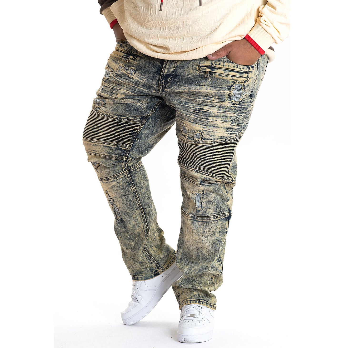 M1779 Makobi Biker Jeans with Rip Damages - Vintage