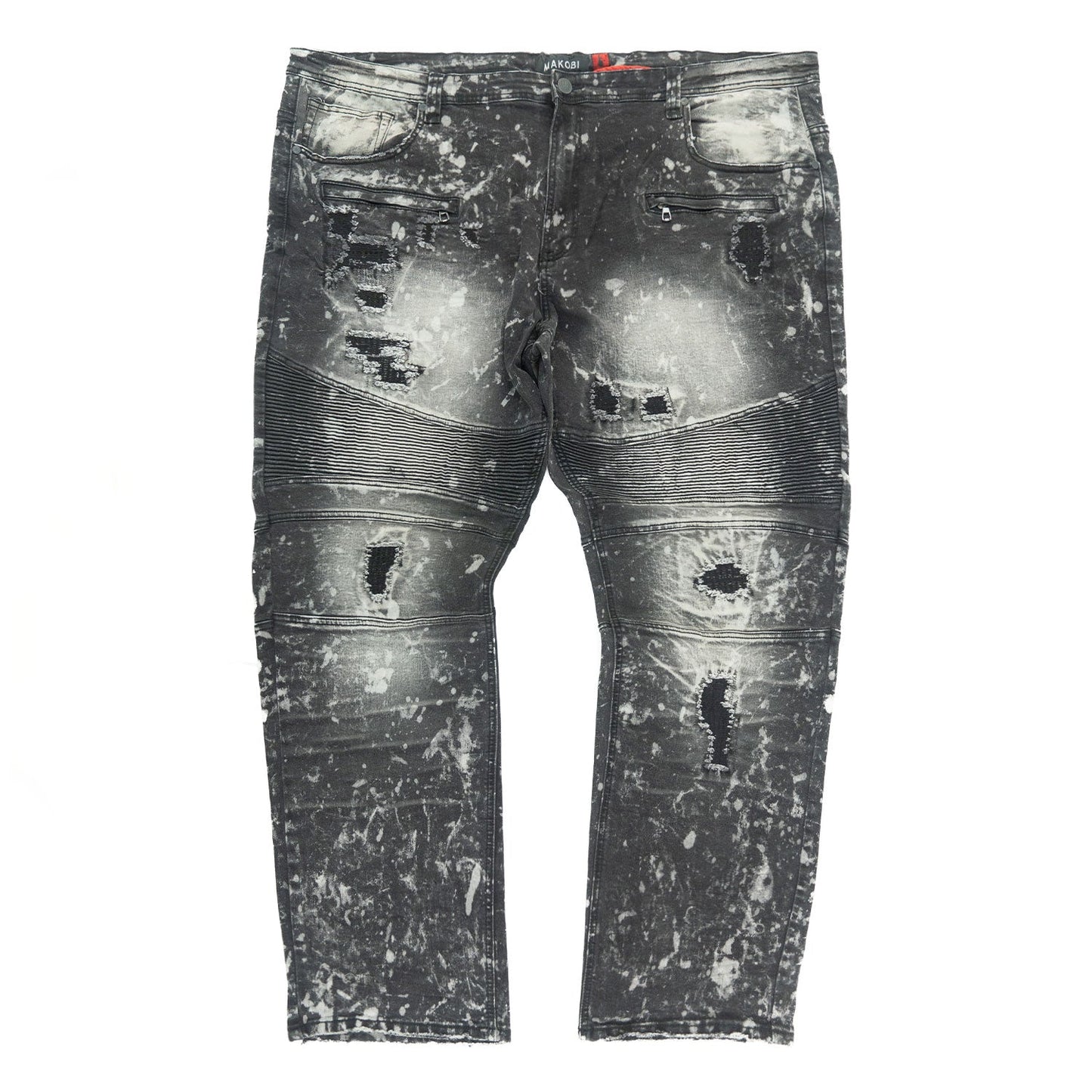 M1779 Makobi Biker Jeans with Rip Damages  - Black