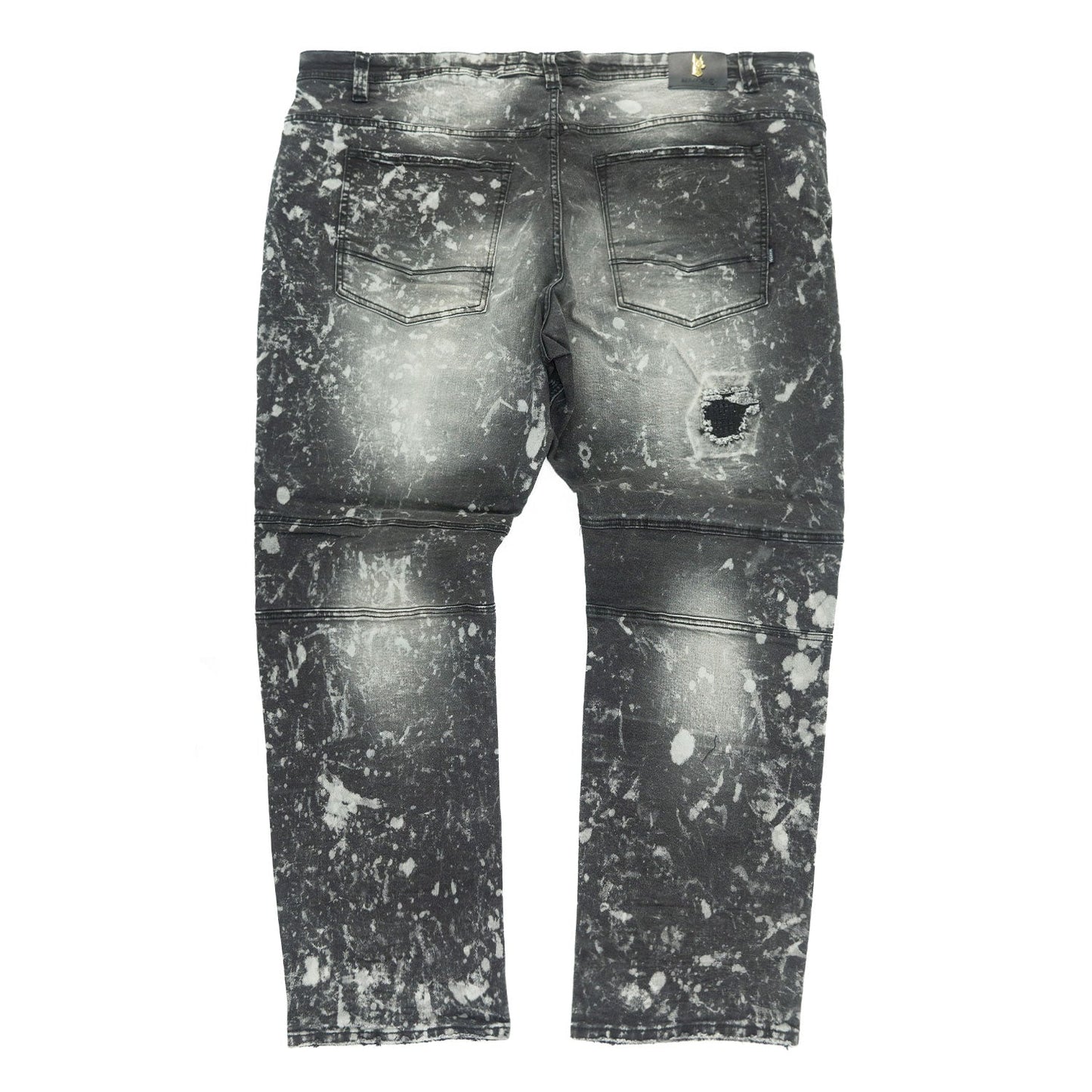 M1779 Makobi Biker Jeans with Rip Damages  - Black