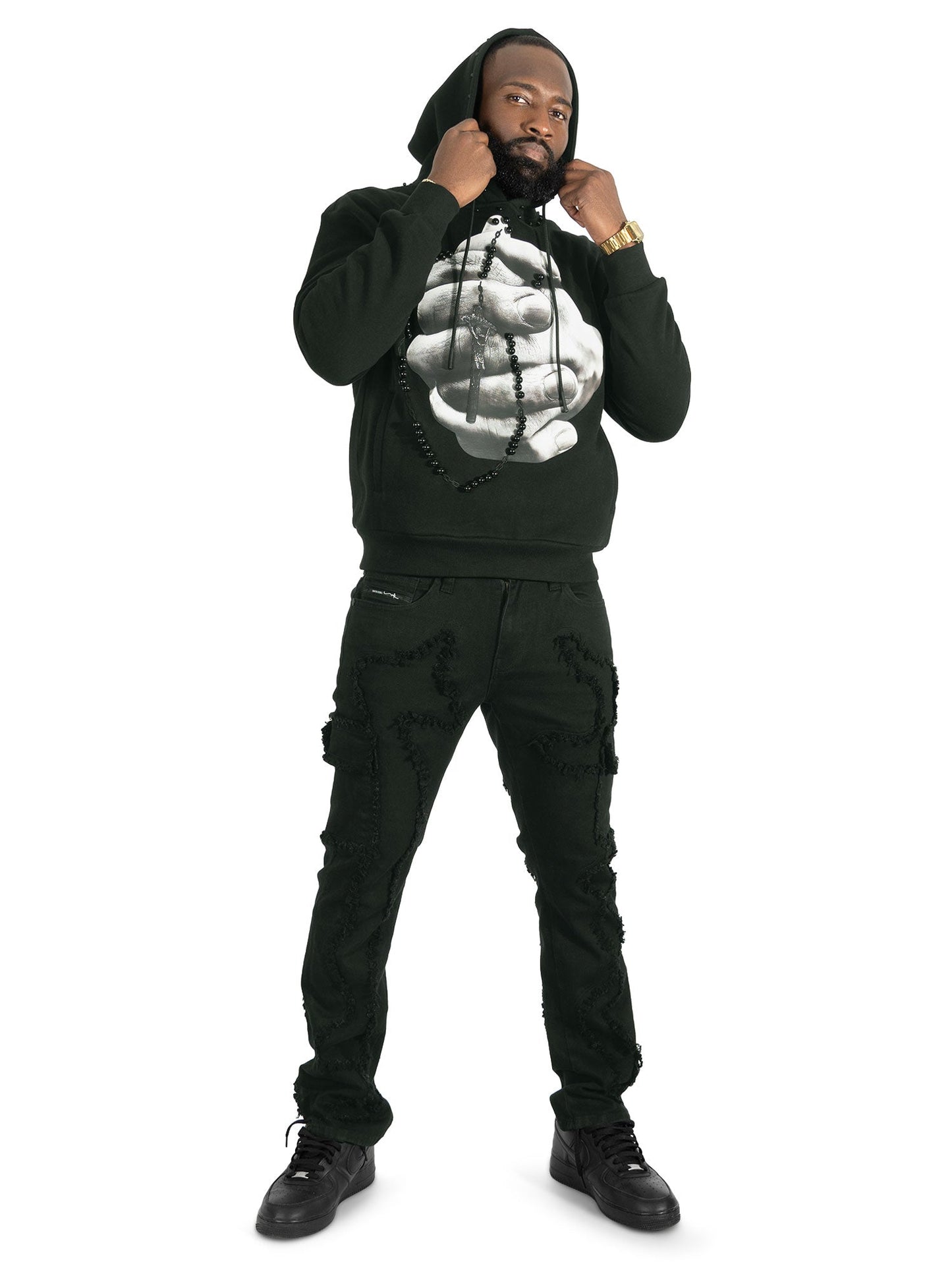 Fleece Hoodie | M4225 Rosario pull Over - Black
