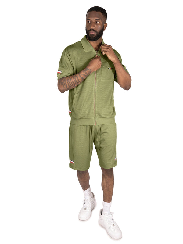 M428 Moreli Knit Short Sets - Olive