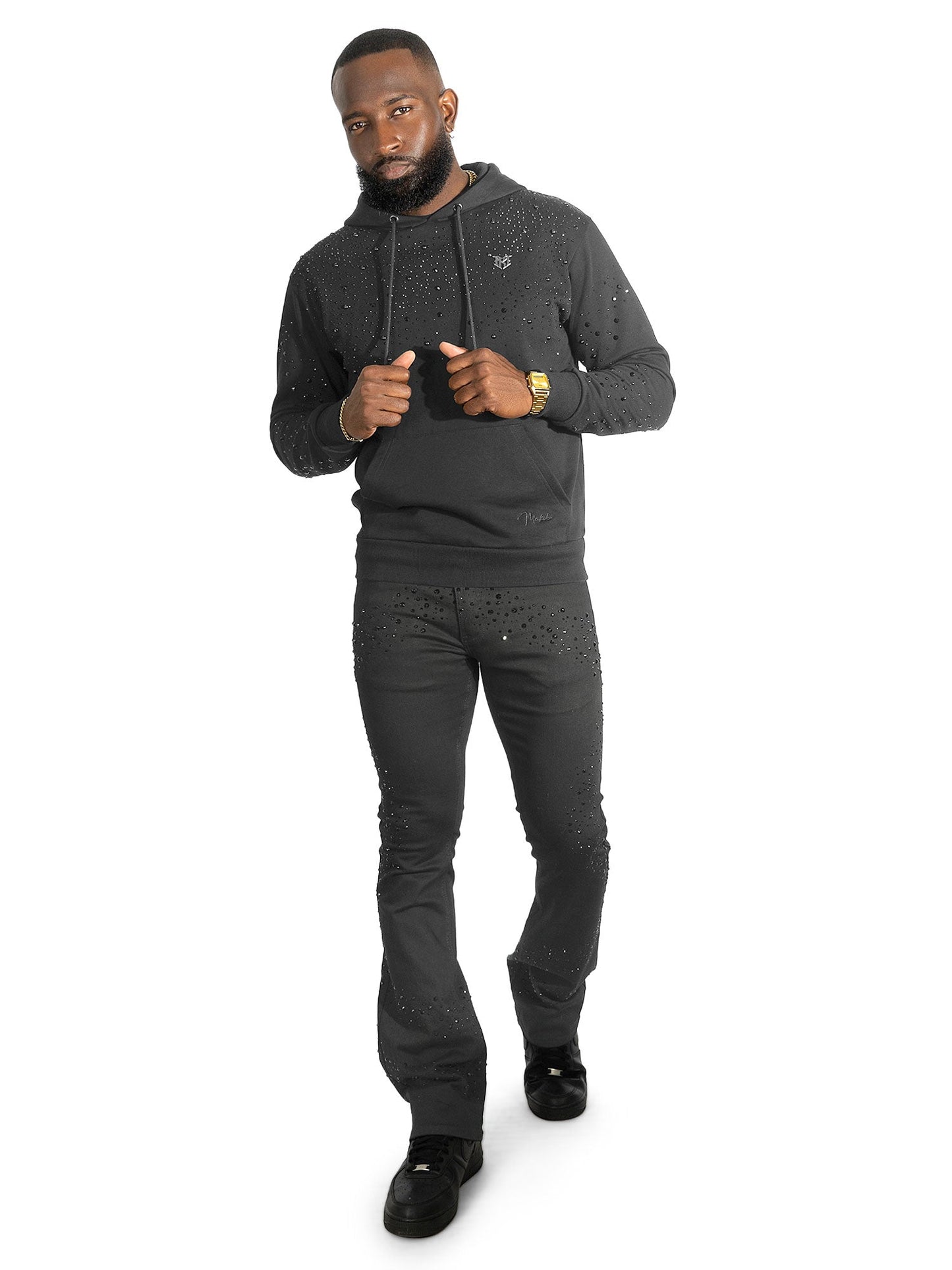 Fleece Hoodie | M4343  Romani Pull Over - Black