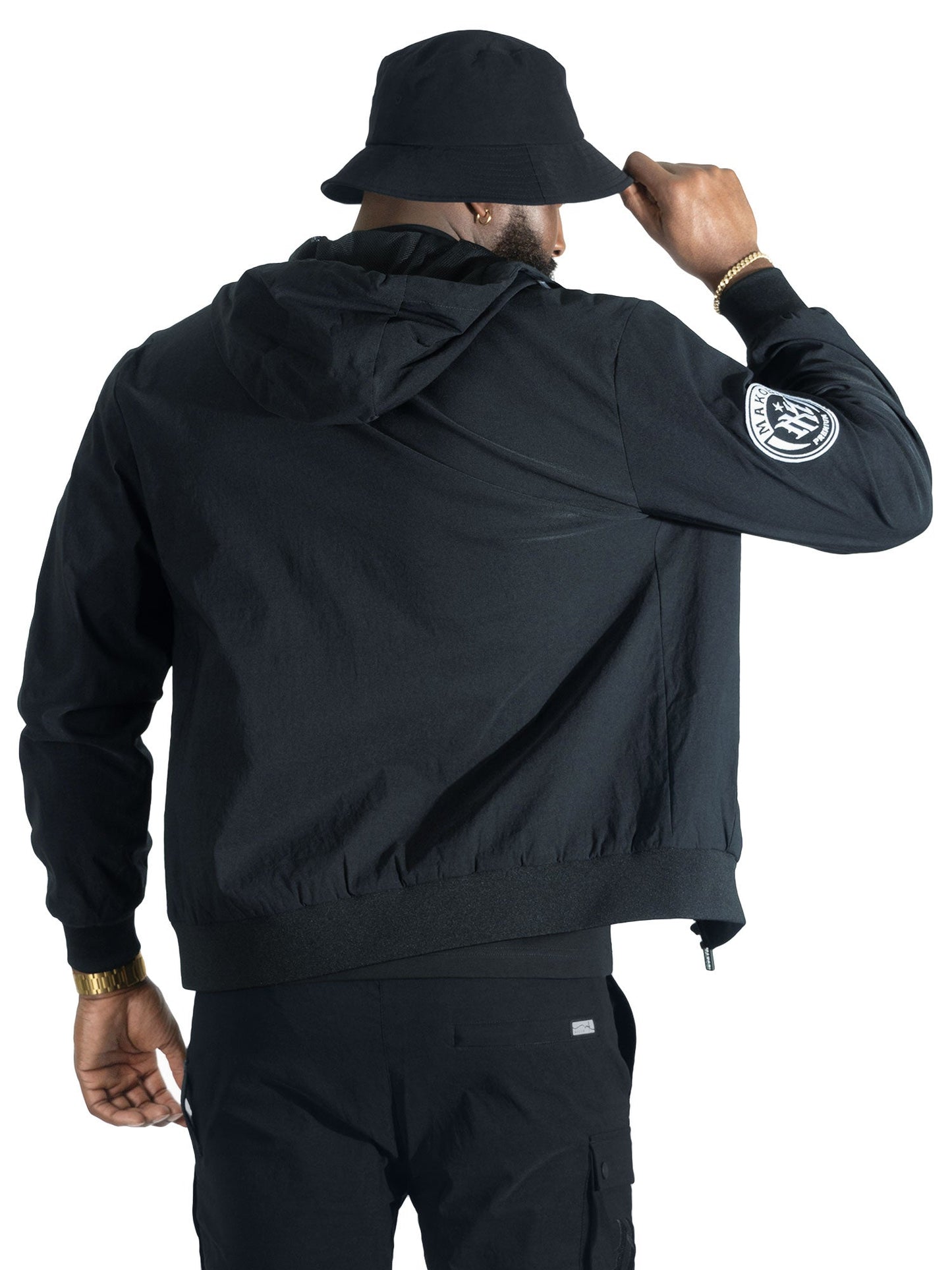 Nylon Hoodie | M4634 Adorni Zip Up- Black