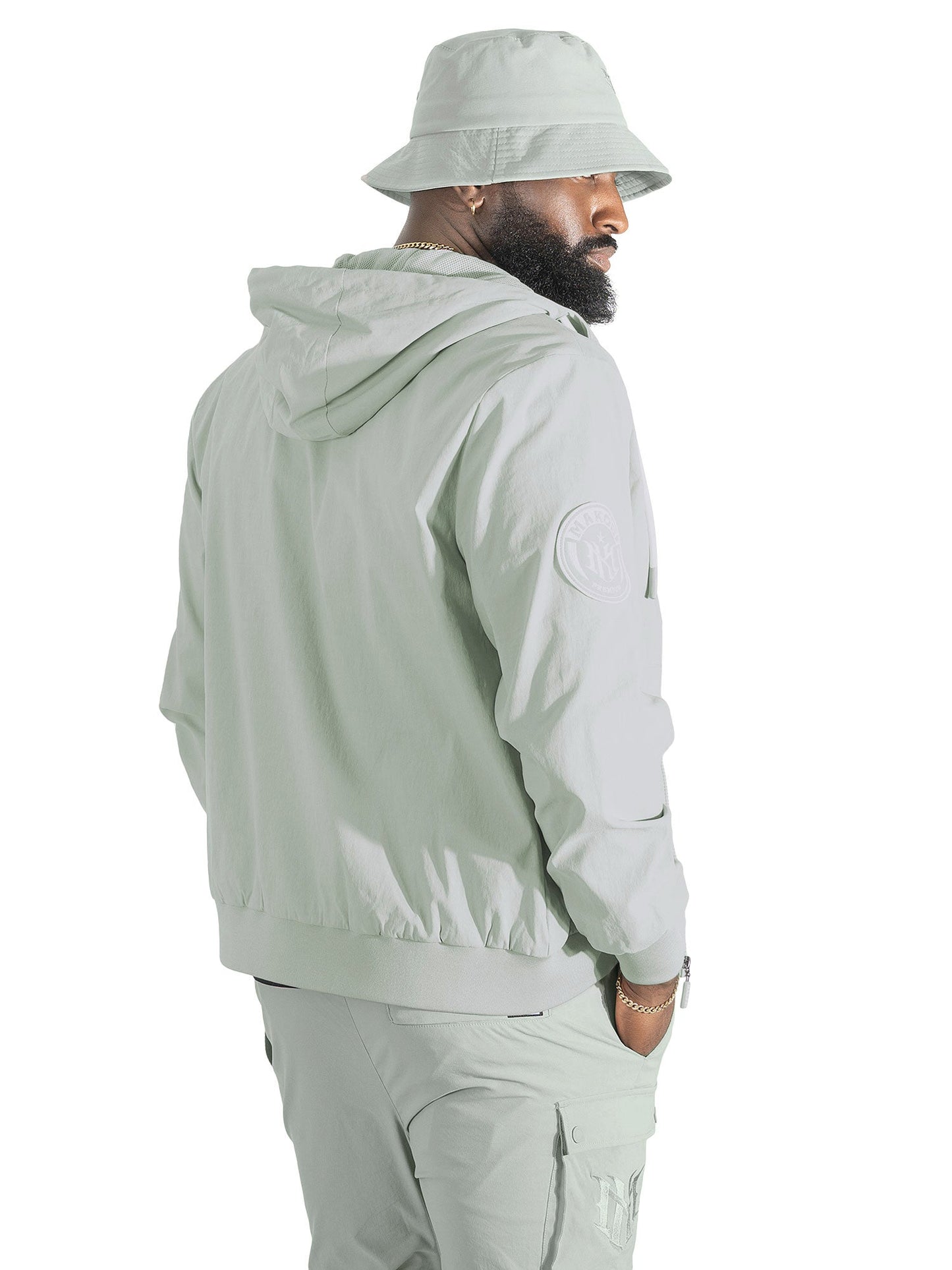 Nylon Hoodie | M4634 Adorni Zip Up- Gray