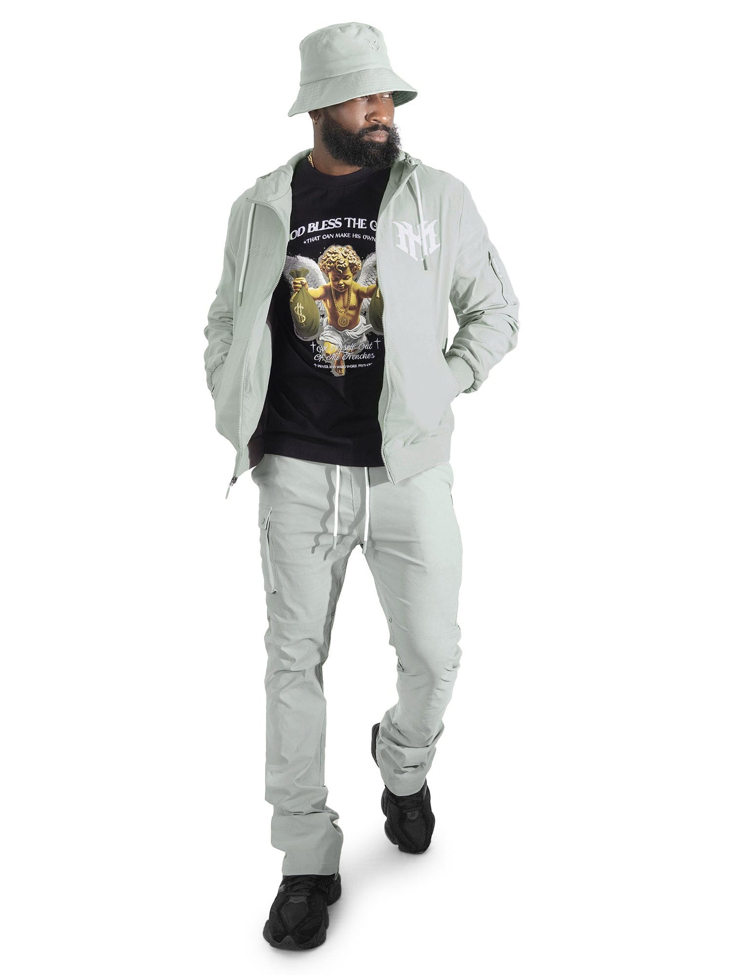 Nylon Hoodie | M4634 Adorni Zip Up- Gray