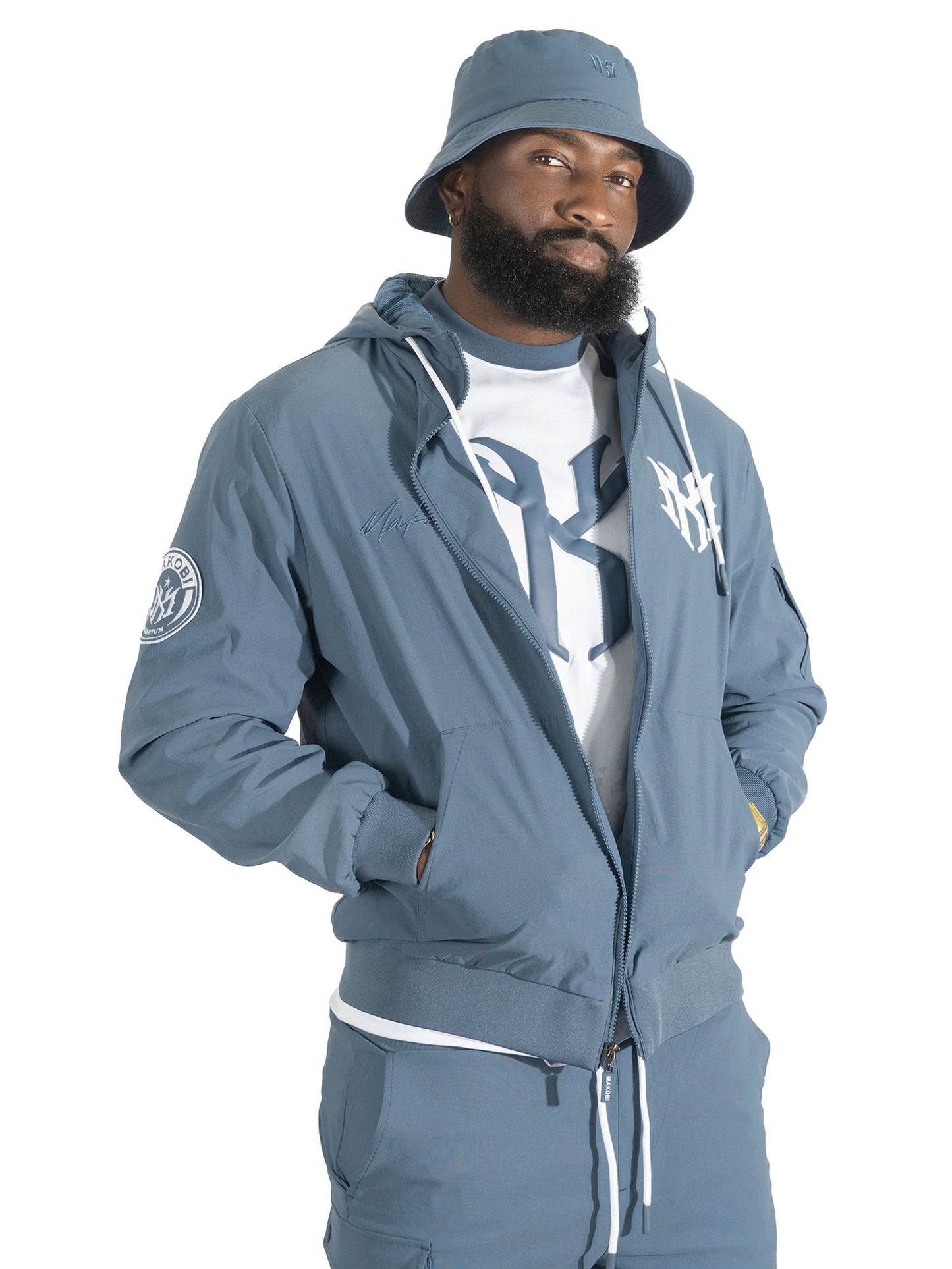 Nylon Hoodie | M4634 Adorni Zip Up- Midnight Blue