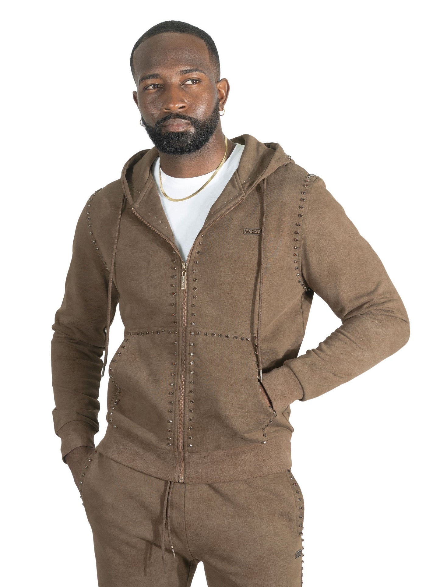 Set | M5455 Lorenzino Zip-Up Hoodie Set - Brown