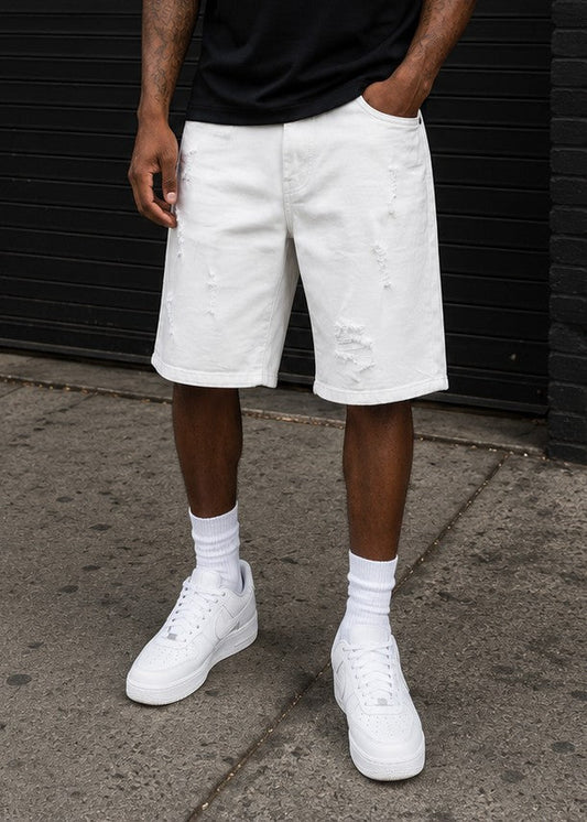 M613 Pastoni Denim Shorts - White