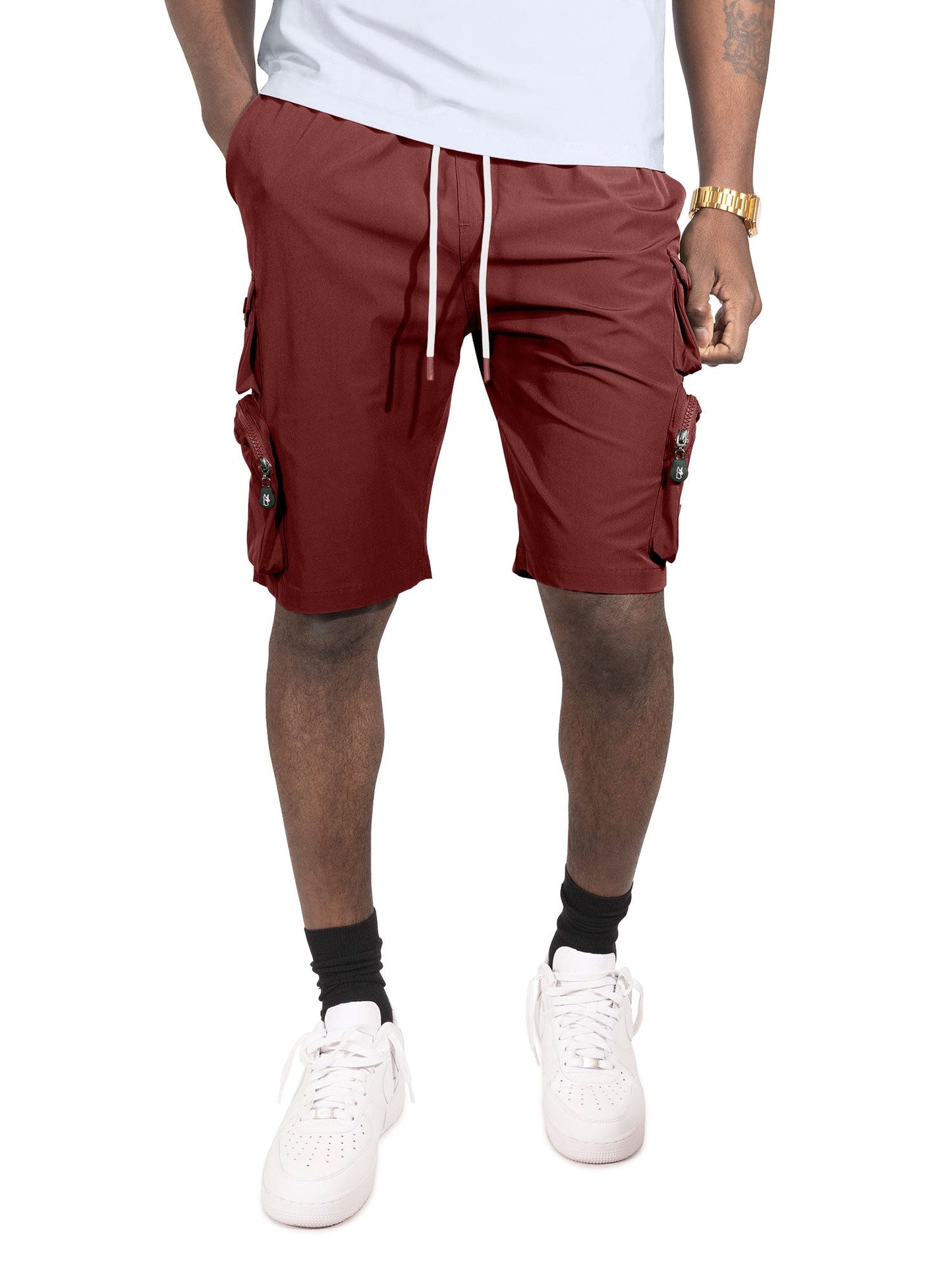 M633 Colton Nylon Spandex Cargo Shorts - Bugundy