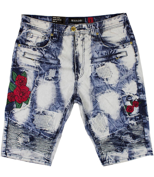M761 Makobi Biker Rose Shorts - Light Wash