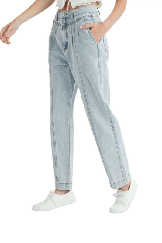 Trendsi MABLE Jeans Women's Casual Wear Straight Leg Pleated Denim High Quality