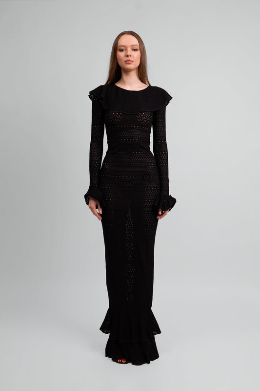 Madonna Lace Knit Ruffled Dress
