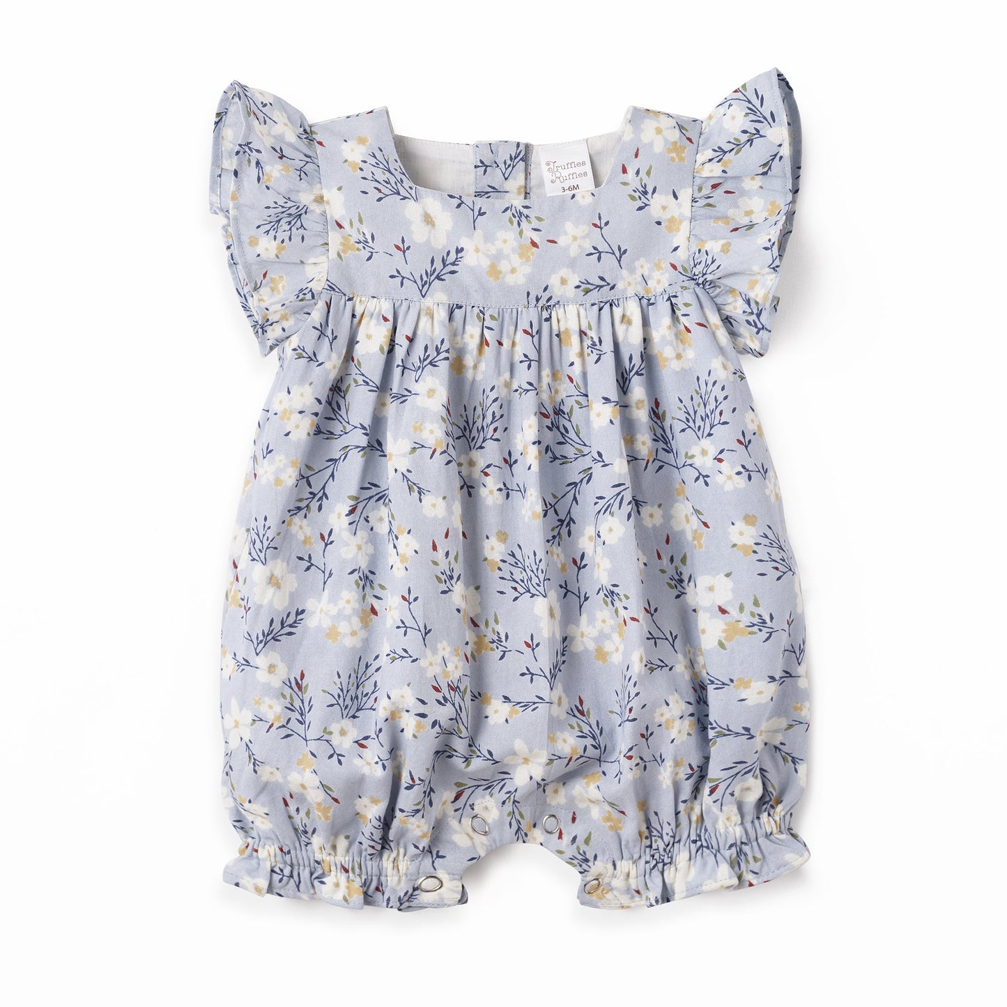 Floral Baby Romper – Soft Cotton Linen One-Piece with Ruffles