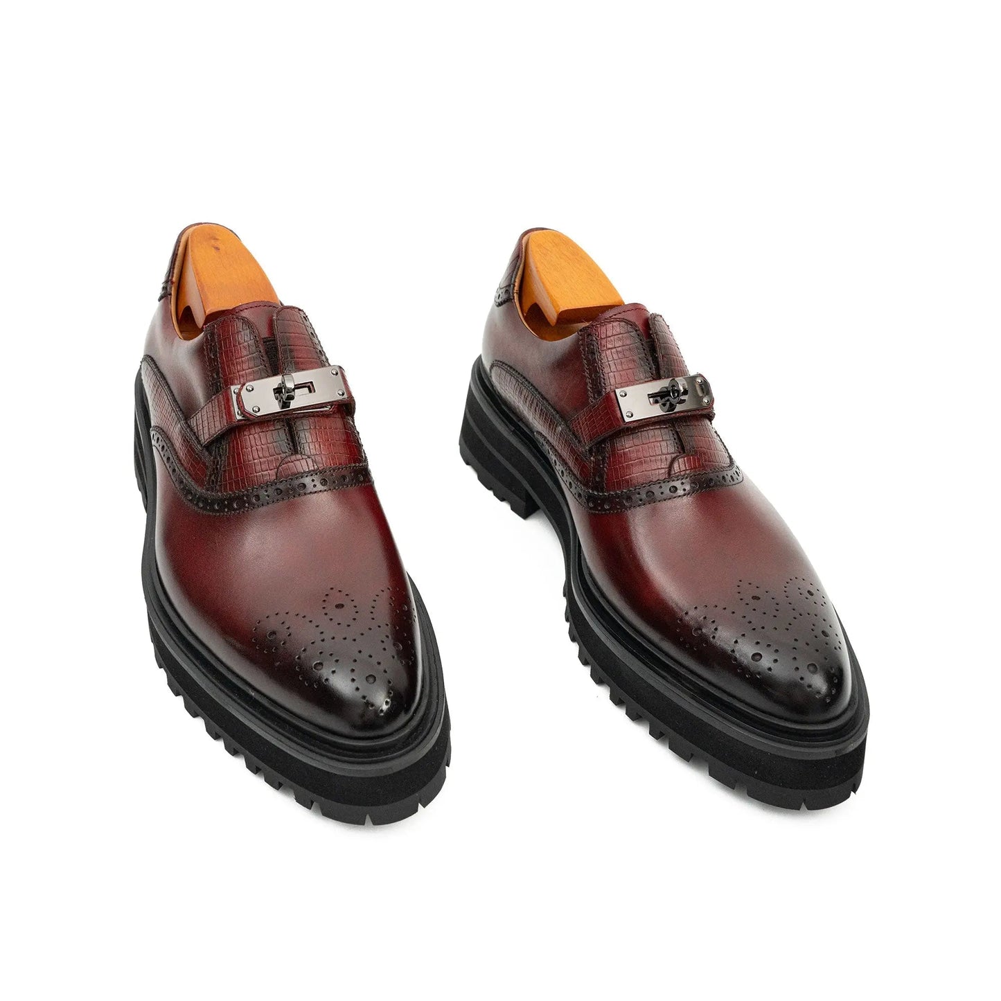 Men's Brogue Detail Leather Loafers Burgundy
