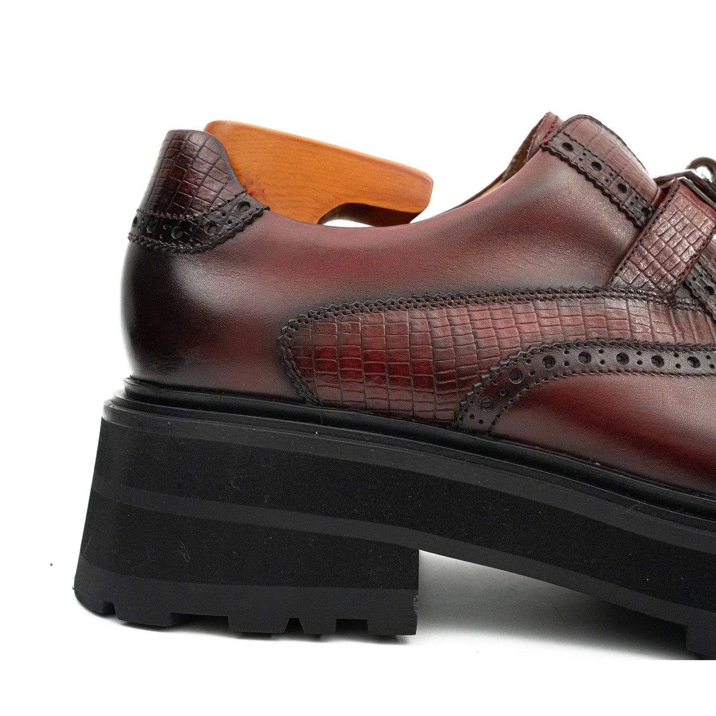 Men's Brogue Detail Leather Loafers Burgundy