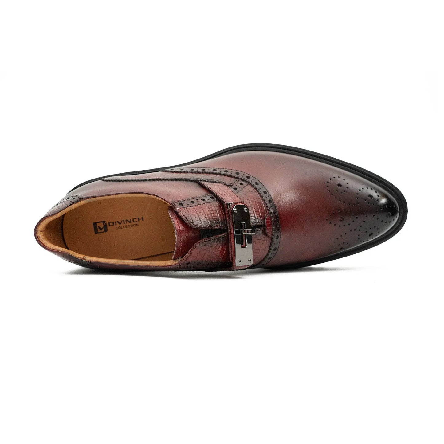 Men's Brogue Detail Leather Loafers Burgundy
